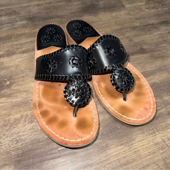 Jack Rogers Shoes - Jack Rogers Black and Tan Whipstitch Leather Sandals